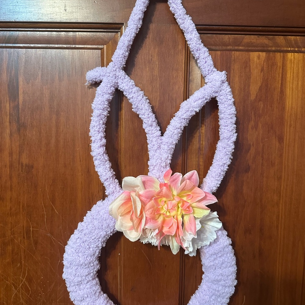 Handmade Purple Bunny Wreath With Flowers - Picture 2 of 16